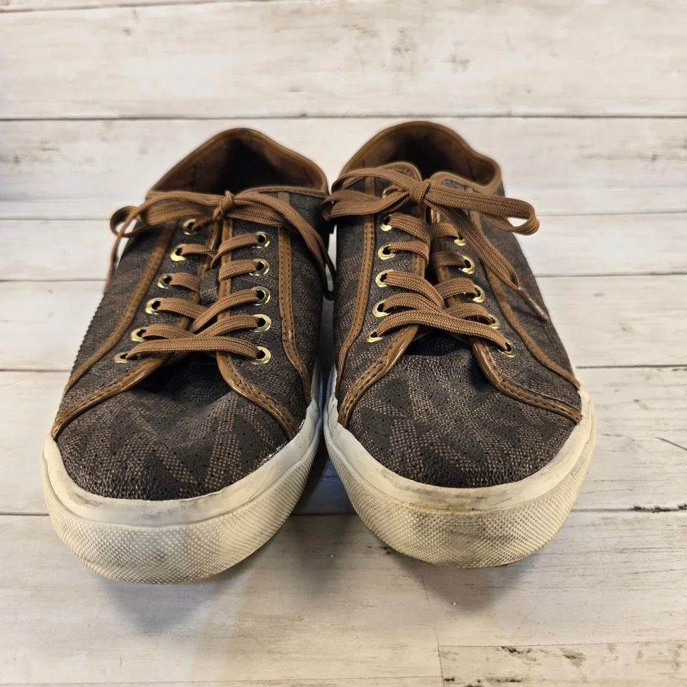 Michael Kors Brown Signature Logo Print Low Top Sneakers Shoes Womens Size‎ 8